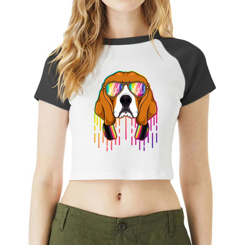 Beagle Dog Music Beagle Dj With Headphones Musical Dog Lovers 3 Beagle Raglan Crop Top by offensejuggler | Artistshot