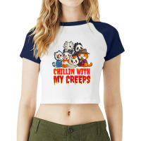 Chillin With My Creeps Funny Cat Horror Movies Serial Killer T Shirt Raglan Crop Top | Artistshot