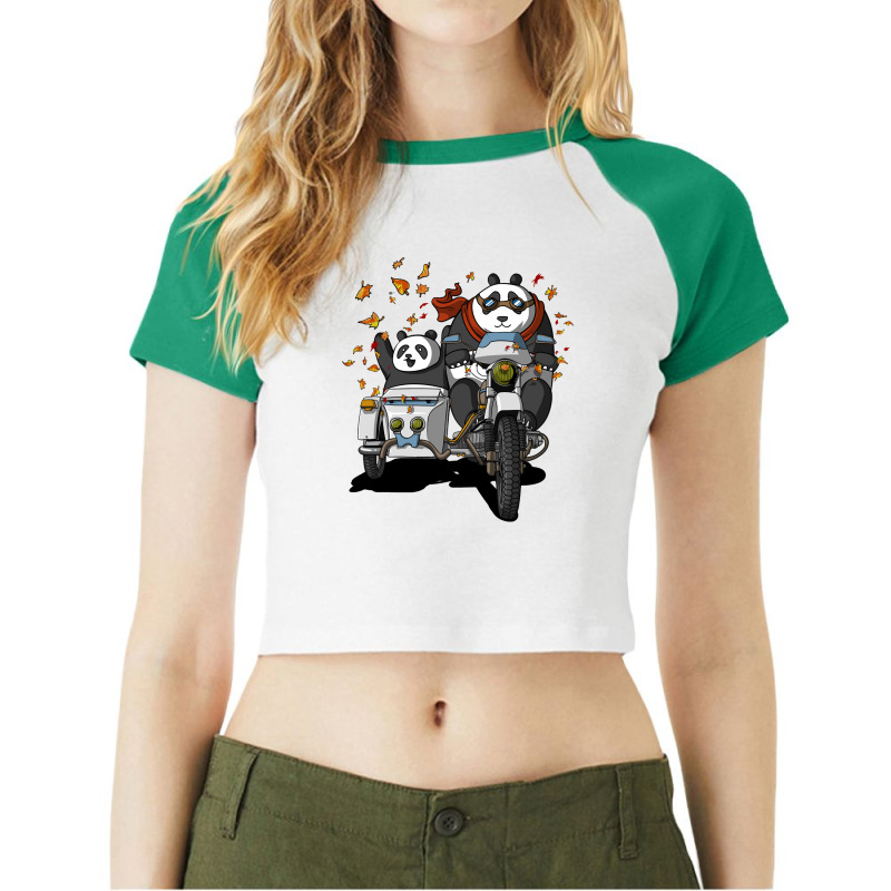 Bear Funny Panda Bears Riding Motorcycle Raglan Crop Top by offensejuggler | Artistshot