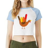 American Sign Language I Love You Thanksgiving Turkey Tshirt Raglan Crop Top | Artistshot