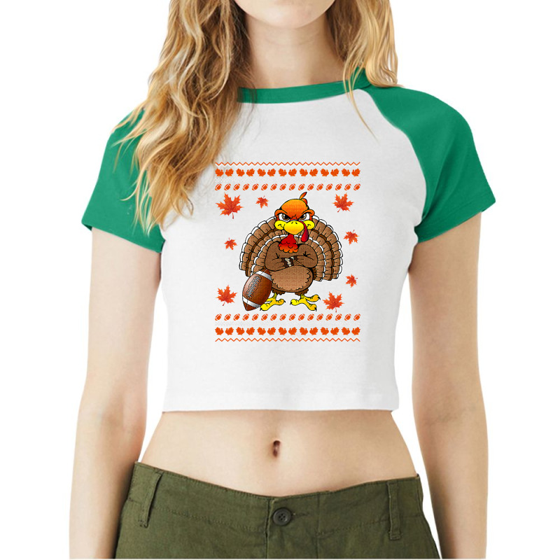 Football Turkey Football Thankful Thanksgiving Christmas Funny 404 Raglan Crop Top by hopelessoon | Artistshot