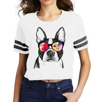 Funny Hipster Boston Terrier Flowers Sunglasses Cu Scorecard Crop Tee | Artistshot