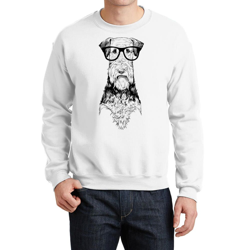 Hipster Airedale Terrier In Nerd Glasses Dog Crewneck Sweatshirt | Artistshot