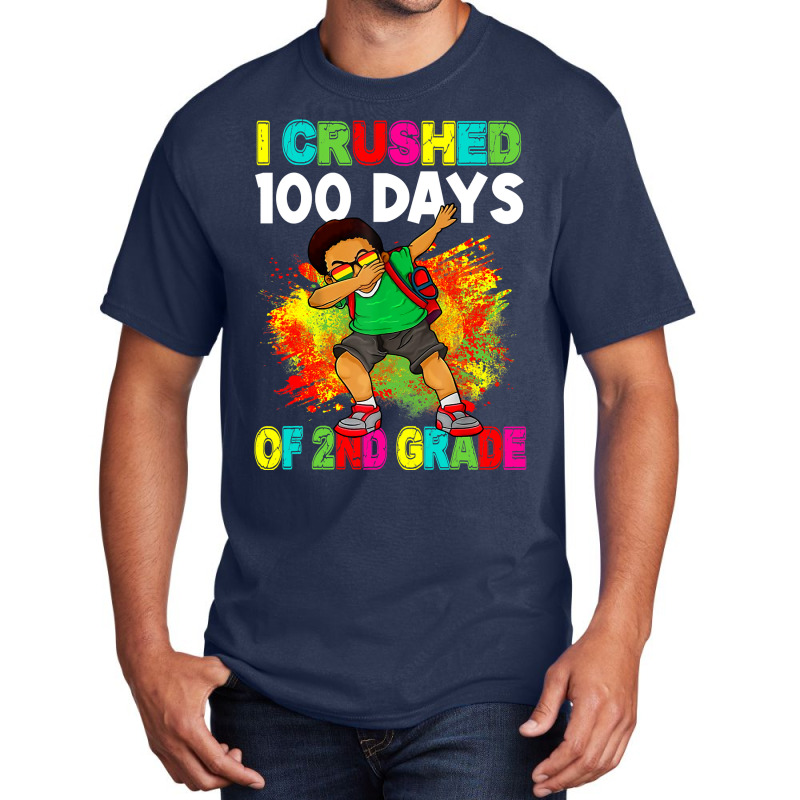 I Crushed 100 Days 2nd Grade Happy 100th Day Black Afro T Shirt Basic T-shirt by TeaMenShop | Artistshot