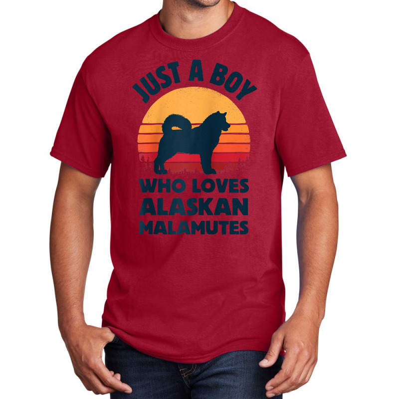 Alaskan Malamute Just A Boy Who Loves Retro Vintage Sunset Raglan Base Basic T-shirt | Artistshot