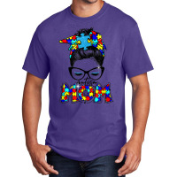 Autism Cute Puzzle Messy Bun Mom Awareness For Womanmen T Shirt Basic T-shirt | Artistshot