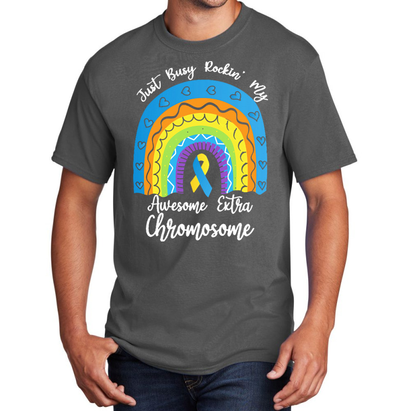 Rainbow Down Syndrome Funny For Kid T  Shirt Just Busy Rockin' My Awes Basic T-shirt | Artistshot