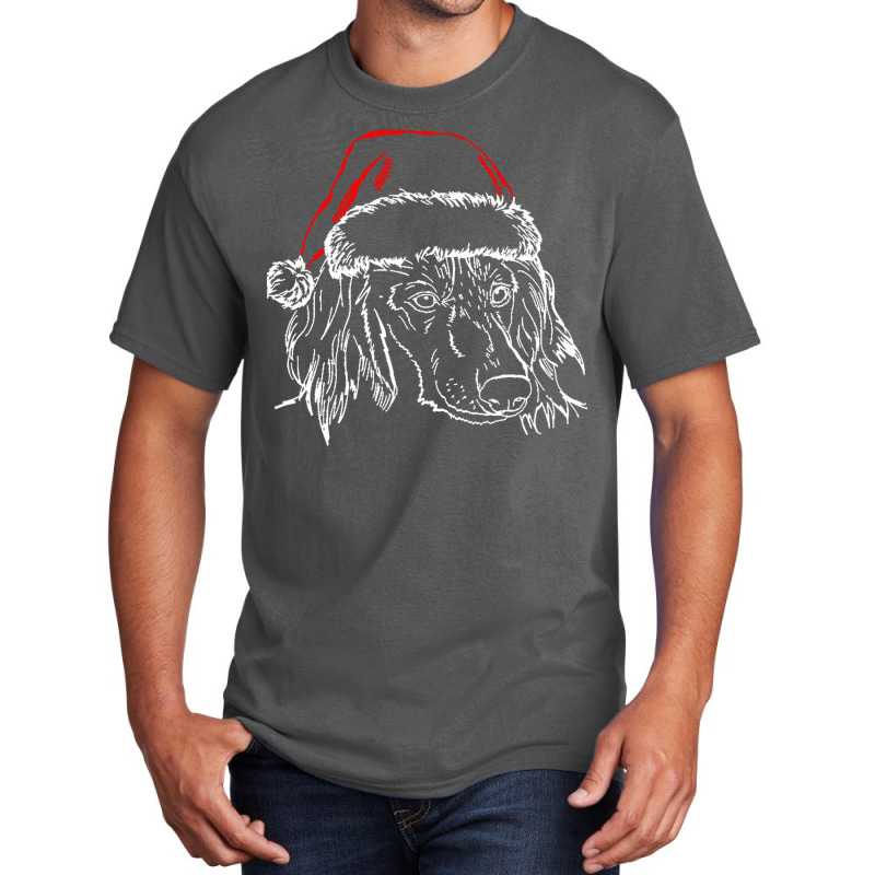 Dachshund Long Hair T  Shirt Long Haired Dachshund Dog With Santa Hat Basic T-shirt | Artistshot