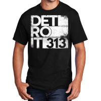 313 Detroit Michigan State With Area Code Grunge Distressed Basic T-shirt | Artistshot