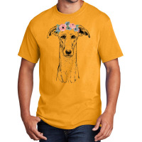 Greyhound With Floral Headband Dog Mom Basic T-shirt | Artistshot