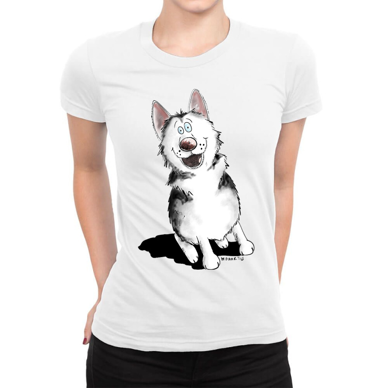 Happy Siberian Husky Sleigh Dog Malamute I Dog Fan Ladies Fitted T-Shirt by KaleiaPeckham | Artistshot