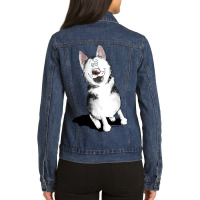 Happy Siberian Husky Sleigh Dog Malamute I Dog Fan Ladies Denim Jacket | Artistshot