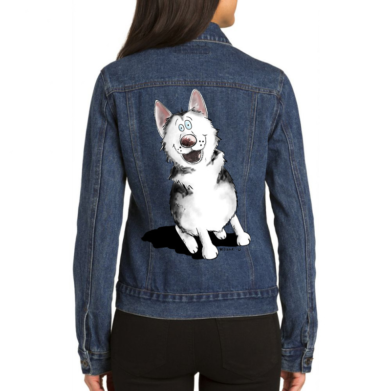 Happy Siberian Husky Sleigh Dog Malamute I Dog Fan Ladies Denim Jacket by KaleiaPeckham | Artistshot