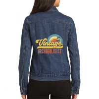 Archaeologist Vintage Sunset Profession Retro Job  Ladies Denim Jacket | Artistshot