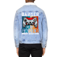 Banker By Day Gamer By Night Meme For Gamers Unisex Sherpa-lined Denim Jacket | Artistshot