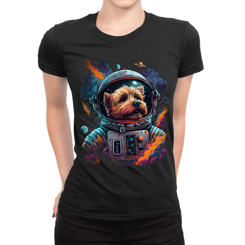 Astronaut Norfolk Terrier Dog Space Galaxy Ladies Fitted T-Shirt by JESSELEON | Artistshot