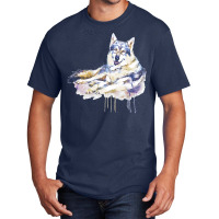 Sitting Wolf Painting T  Shirt Smiling Wolf T  Shirt Basic T-shirt | Artistshot