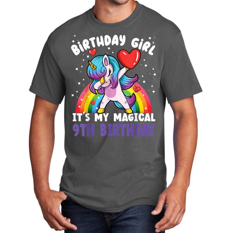 Birthday Girl It's My Magical 9th Birthday Bday Unicorn T Shirt Basic T-shirt by zakarimullin | Artistshot