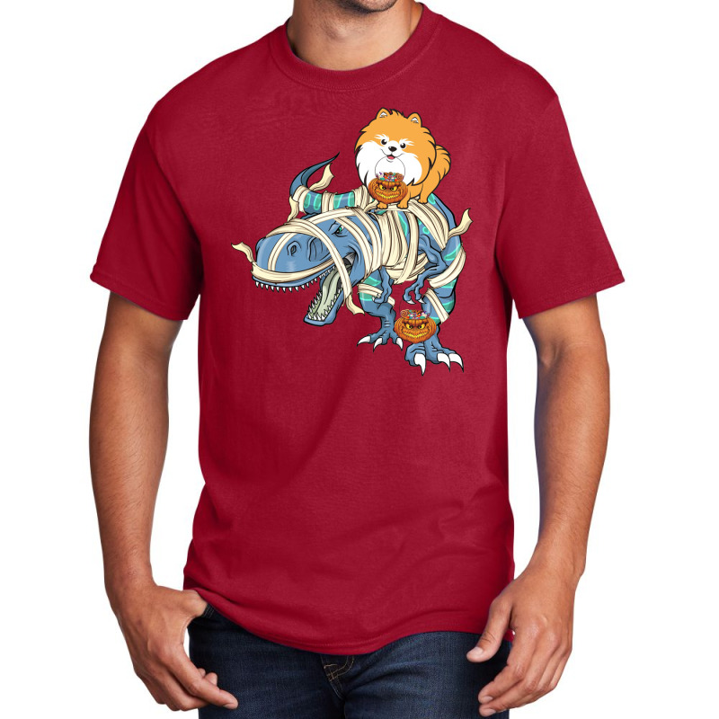 Pomeranian Riding Dinosaur Halloween Dog Basic T-shirt | Artistshot