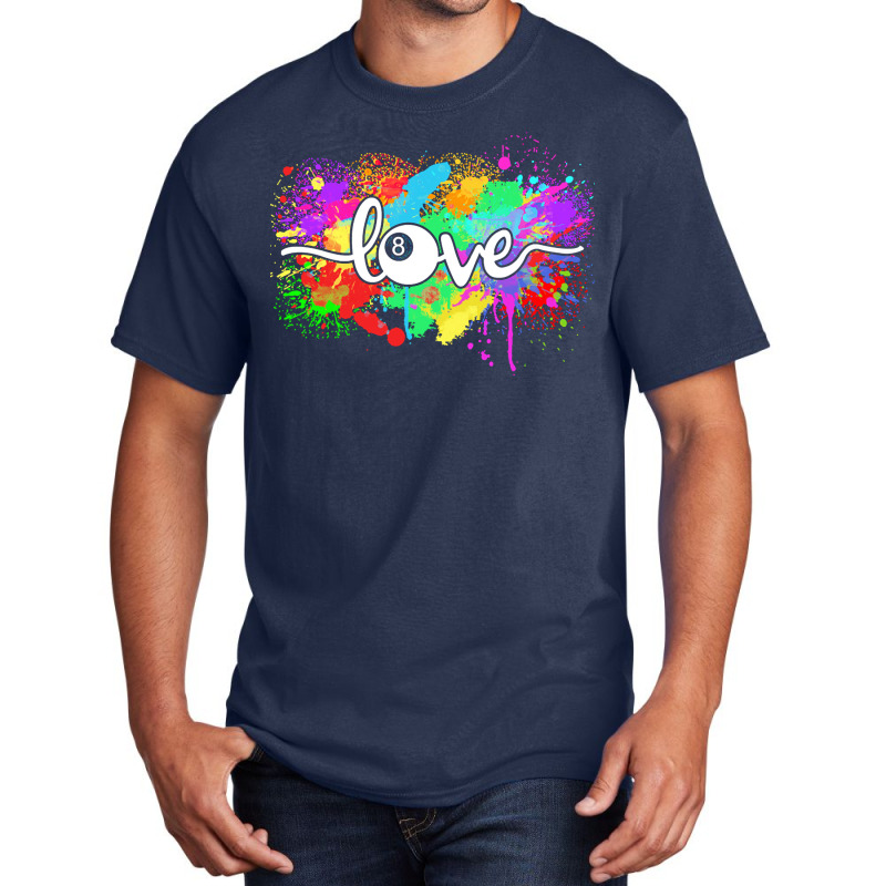 Billiards T  Shirt Billiards Love Colorful Typography Art 8 Ball Pool Basic T-shirt | Artistshot