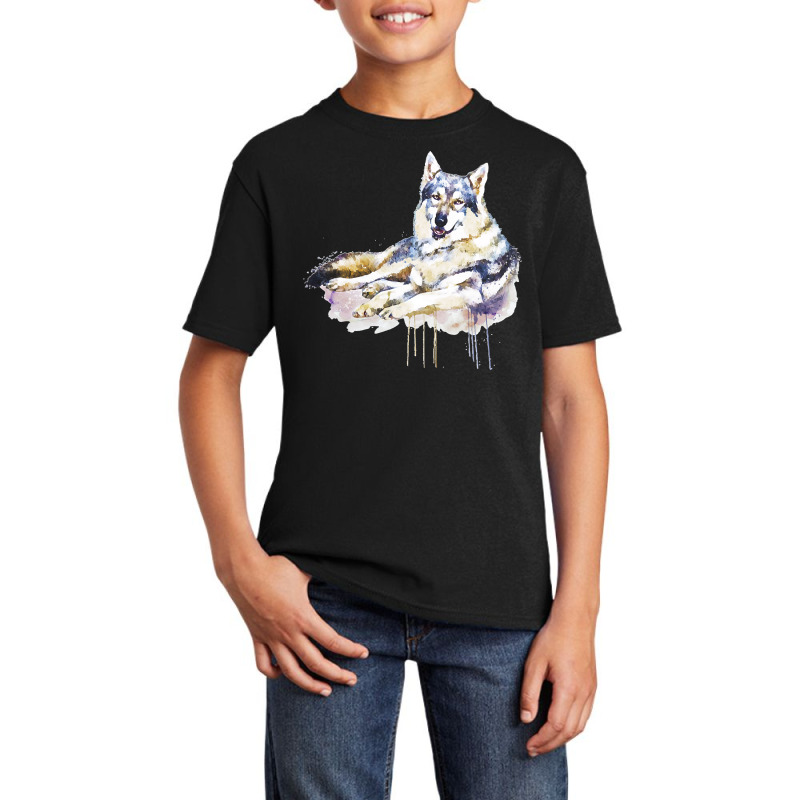 Sitting Wolf Painting T  Shirt Smiling Wolf T  Shirt Basic Youth T-shirt | Artistshot