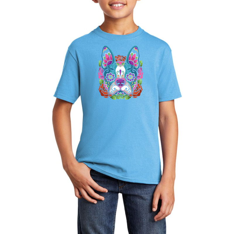 Boston Terrier Sugar Skull Dog Calavera Dia De Los Muertos Long Sleeve Basic Youth T-shirt by Yuh2105 | Artistshot