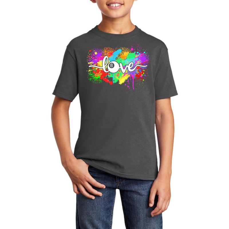 Billiards T  Shirt Billiards Love Colorful Typography Art 8 Ball Pool Basic Youth T-shirt | Artistshot