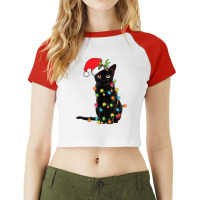 Cat Santa Black Cat Up In Christmas Tree Lights Holiday35 Raglan Crop Top | Artistshot