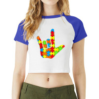 Asl Love Sign Language Autism Gift Awareness Support T Shirt Raglan Crop Top | Artistshot