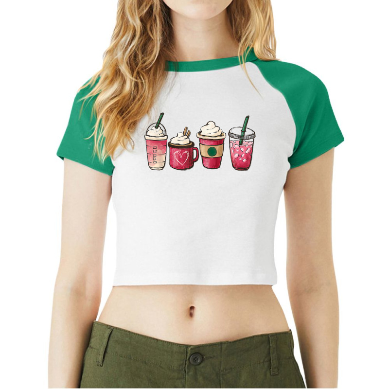 Valentine Coffee Heart Iced Coffee Lover Valentine Day Women T Shirt Raglan Crop Top by alayziahollars | Artistshot