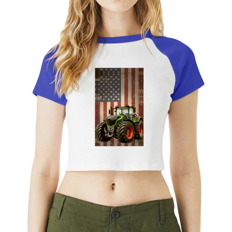 Farm Tractors Distressed Usa Flag Combine Tractor Farming Raglan Crop Top by MichaelAlavarado | Artistshot