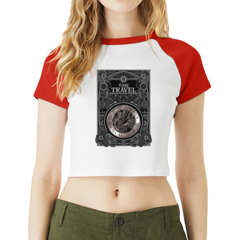 Time Travel Watch Steampunk Vintage Gears Mechanic Gift Raglan Crop Top by jeniperlopes | Artistshot