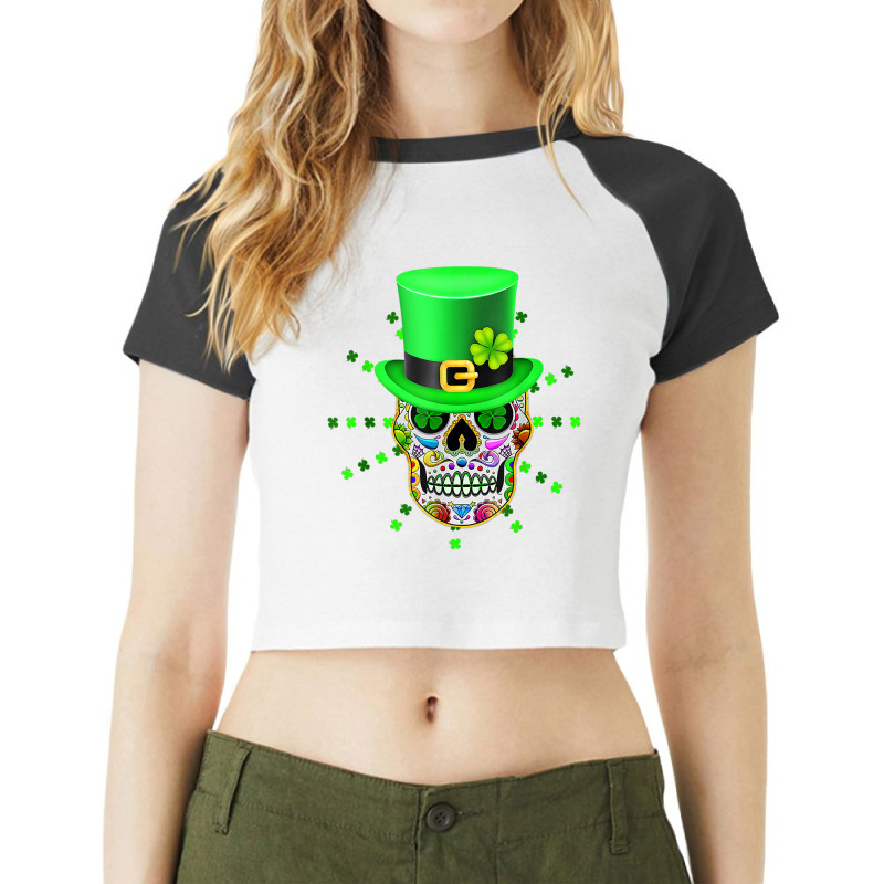 Skull Irish Sugar Skulls Paddys St Patricks Day Calavera Mexican 708 Raglan Crop Top by criticizematter | Artistshot