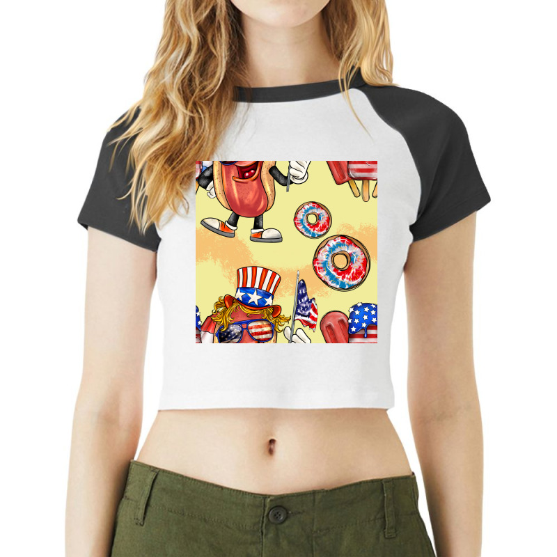 Patriotic Hotdog Ice Cream Donat Raglan Crop Top by BundleAndBundleShop | Artistshot