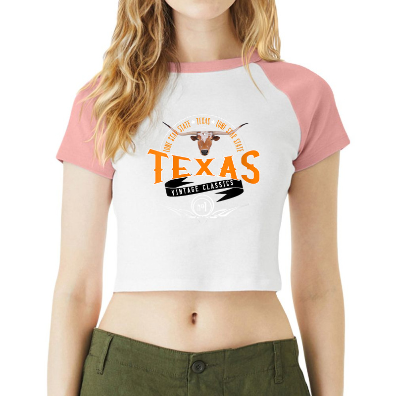 Womens Vintage Classic Style Texas Lone Star Longhorn Design V Neck T Raglan Crop Top by aryanahjerich | Artistshot