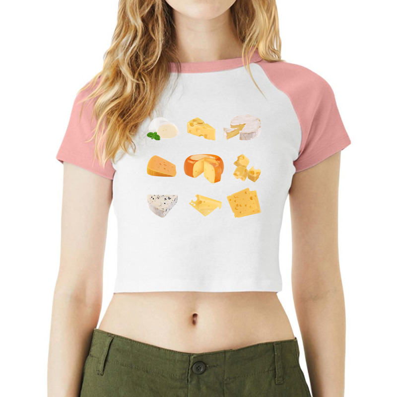 Different Types Of Cheese T  Shirt3 D Cheese Variety    Mozarella, Swi Raglan Crop Top by thymeartiste | Artistshot