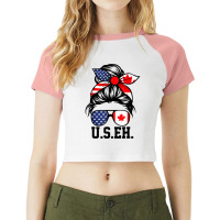 Messy Bun Useh American Canadian Canada Day Mom T Shirt Raglan Crop Top | Artistshot