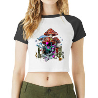 Astronaut Sitting Under Cottagecore Frog Aesthetic Raglan Crop Top | Artistshot