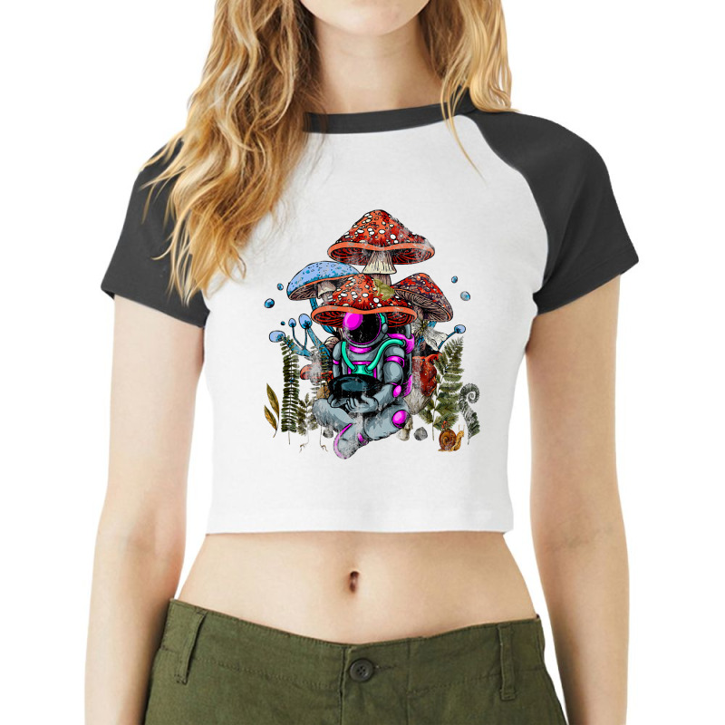 Astronaut Sitting Under Cottagecore Frog Aesthetic Raglan Crop Top by MalikMorsee | Artistshot