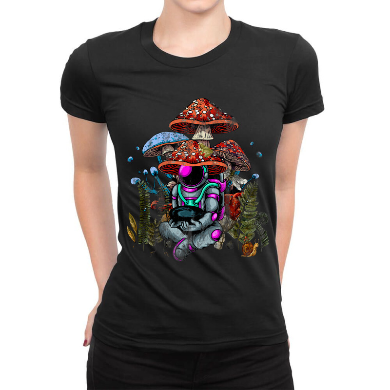 Astronaut Sitting Under Cottagecore Frog Aesthetic Ladies Fitted T-Shirt by MalikMorsee | Artistshot