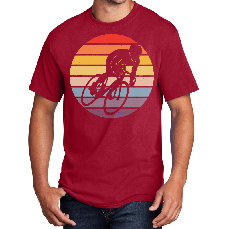 Biker T  Shirt Bicyclist Silhouette On A Distressed Retro Sunset Graph Basic T-shirt | Artistshot