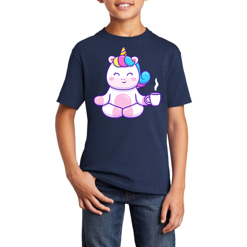 Meditation T  Shirt Cute Unicorn Yoga Holding Coffee T  Shirt Basic Youth T-shirt by adolphsteuber754 | Artistshot