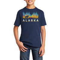 Alaska Reindeer Design With Polar Lights And Moose Pullover Hoodie Basic Youth T-shirt | Artistshot