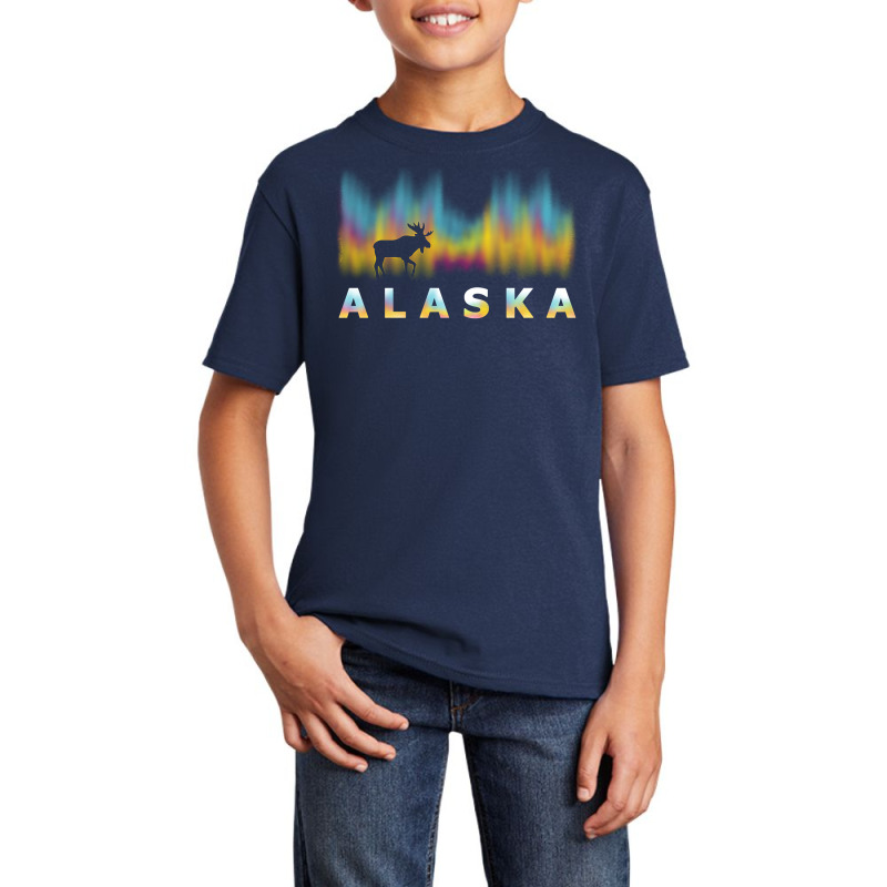 Alaska Reindeer Design With Polar Lights And Moose Pullover Hoodie Basic Youth T-shirt by jermonmccline | Artistshot