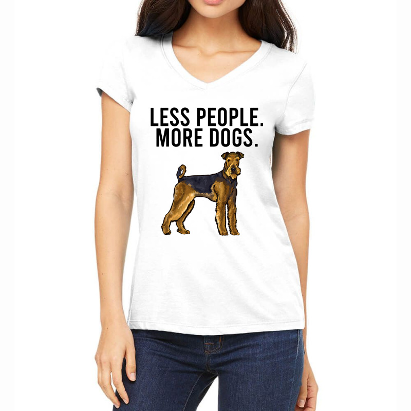 Less People More Dogs Airedale Terrier Funny Intro Women's V-Neck T-Shirt by DENNISDAVIS | Artistshot