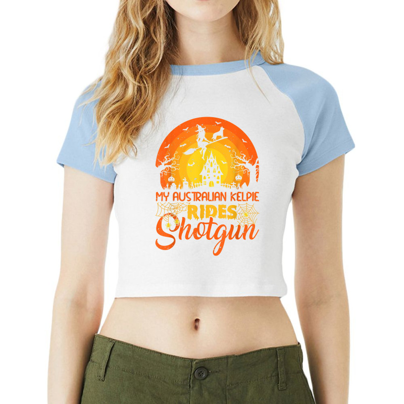 Vintage Sunset Australian Kelpie Dog Ride Shotgun Halloween T Shirt Raglan Crop Top by rierauigentrythe | Artistshot