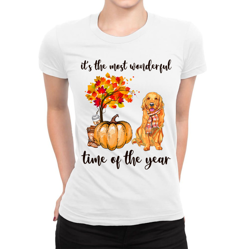 Its The Most Wonderful Time Of The Year Golden Ret Ladies Fitted T-Shirt by MaximilianoMonroe | Artistshot