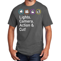 Lights Camera Action & Cut Funny Film Tv Crew Director T Shirt Basic T-shirt | Artistshot