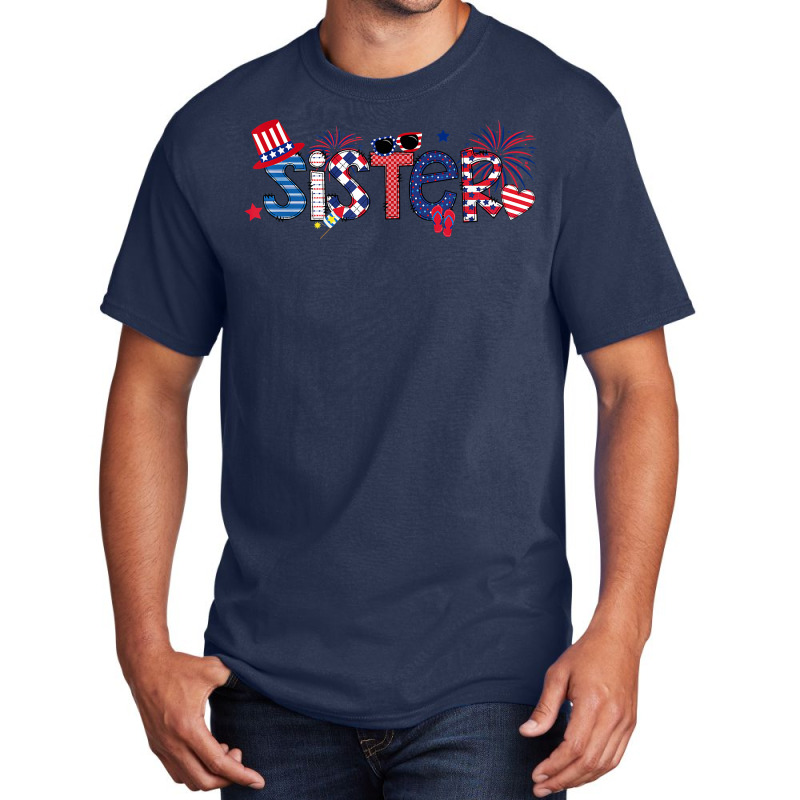 America Sister Flip Flops And Fireworks Sister 4th Of July T Shirt Basic T-shirt | Artistshot