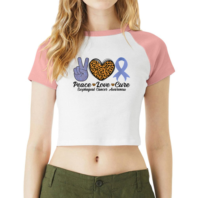 Womens Peace Love Cure Esophageal Cancer Awareness Warrior Fighter V N Raglan Crop Top by magbyf | Artistshot